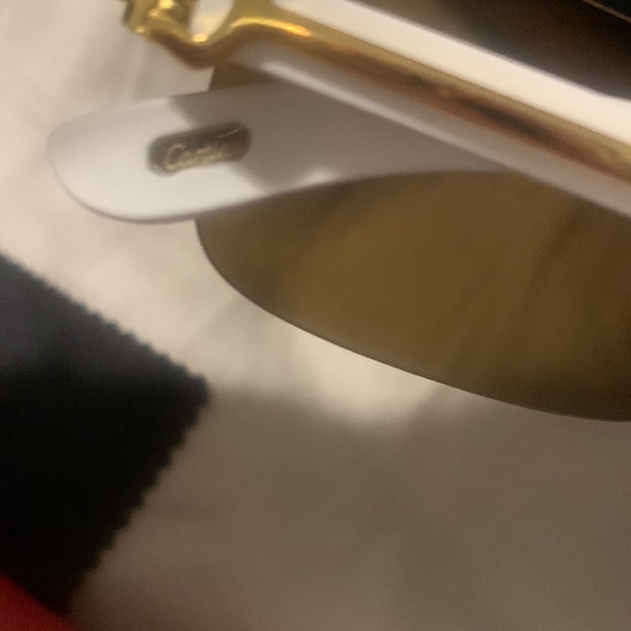Cartier White and Gold Sunglasses with hard case soft case and cleaning rag